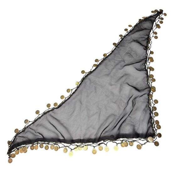 Sheer Black Triangle Head Scarf with Gold Coins – Bellydance or Festival Wrap - Picture 1 of 4